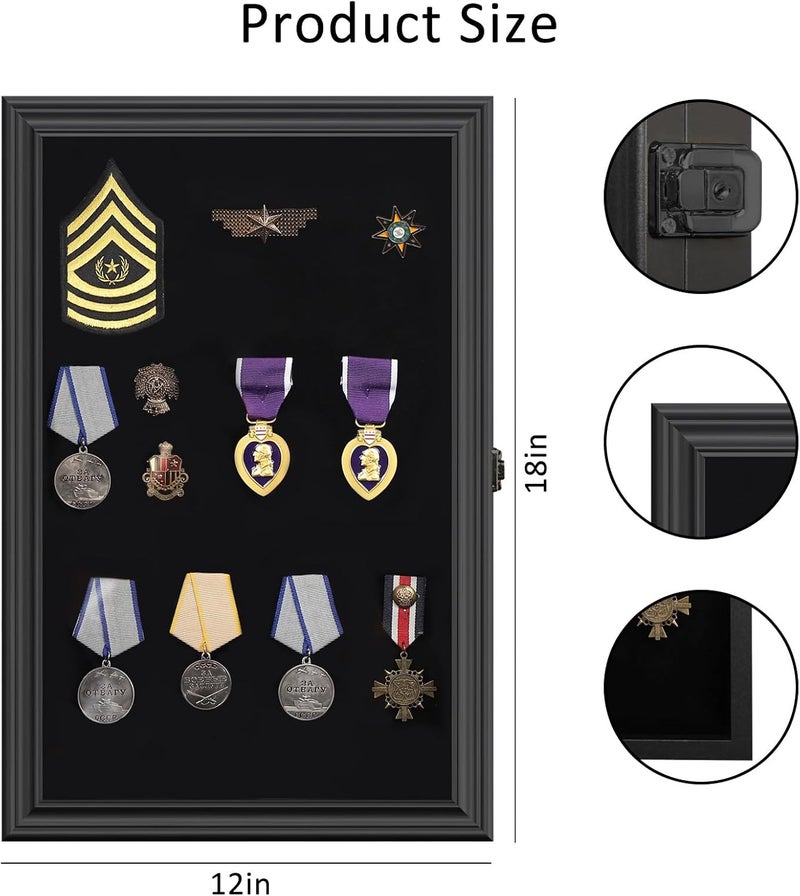 VERANI Pin Display Case - 12x18 Collection Display with Tempered Glass Door for Medals, Tags, Jewelry, Gifts, Ribbons, Collectibles, Black - Image 2